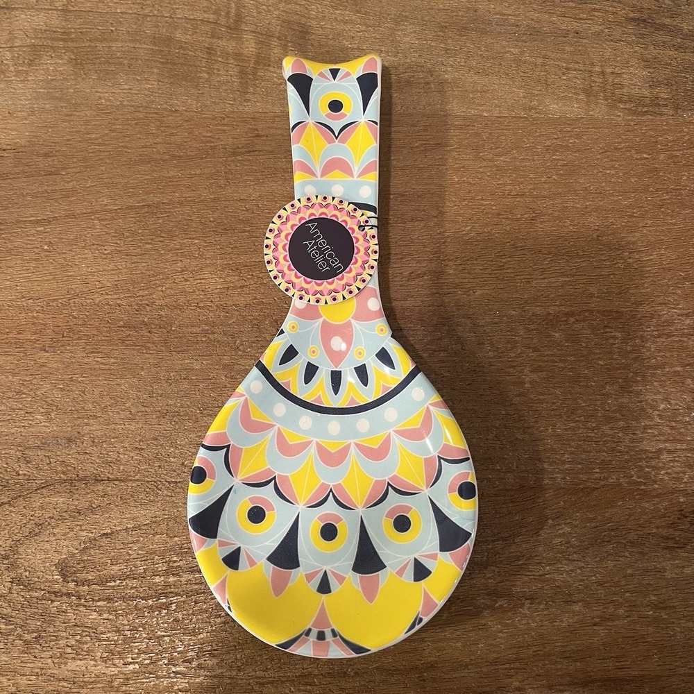 NWT American Atelier Moroccan Ceramic Spoon Rest Multicolor Boho Tile‎ Medallion